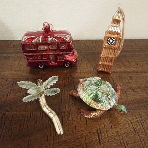 Retired Pottery Barn Palm Tree Turtle Bus Tower Glass Mercury Ornament Lot HTF